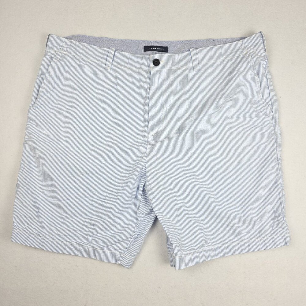Tommy Hilfiger Men Shorts Size 40 Blue White Seersucker Preppy EUC Beach Striped